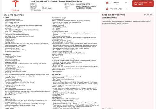 2021 Tesla Model Y Standard Range Rear-Wheel Drive