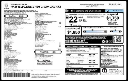 2020 RAM 1500 Lone Star