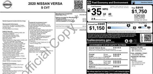 2020 Nissan Versa 1.6 S