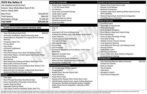 Clear White/Black Roof 2025 Kia Seltos S