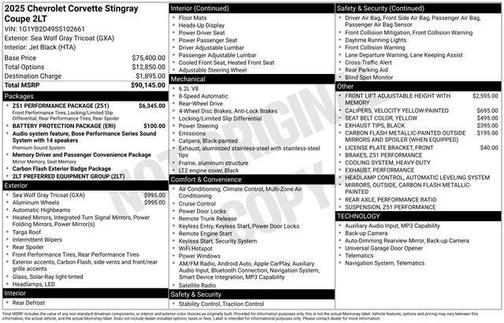 2025 Chevrolet Corvette Stingray w/2LT