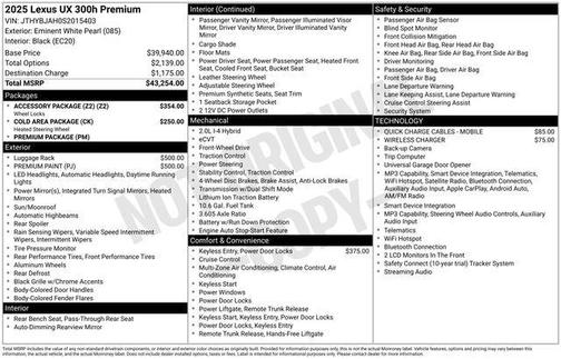White 2025 Lexus UX 300h 300H