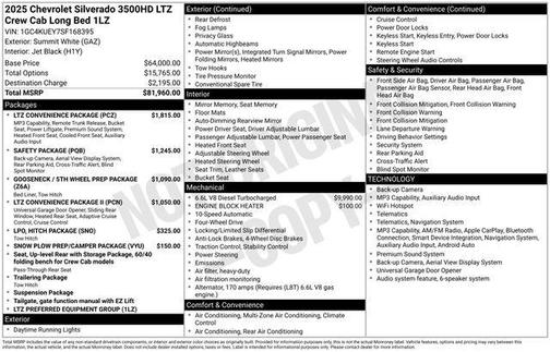 Summit White 2025 Chevrolet Silverado 3500 LTZ