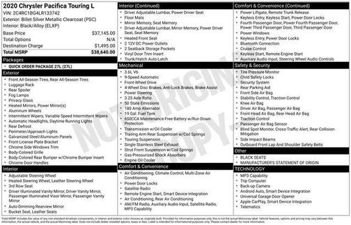 Billet Silver Metallic Clearcoat 2020 Chrysler Pacifica Touring-L