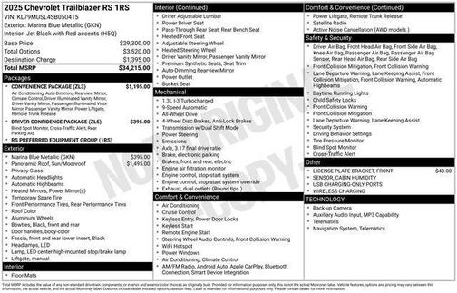 Marina Blue 2025 Chevrolet Trailblazer RS
