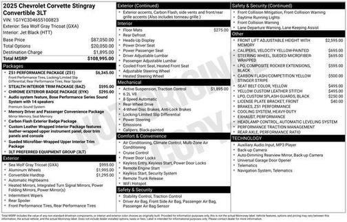 2025 Chevrolet Corvette Stingray w/3LT