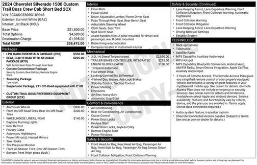 Summit White 2024 Chevrolet Silverado 1500 Custom Trail Boss