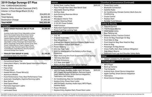 White Knuckle Clearcoat 2019 Dodge Durango GT Plus