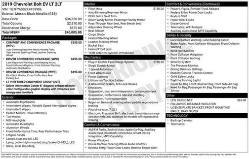 Mosaic Black Metallic 2019 Chevrolet Bolt EV LT