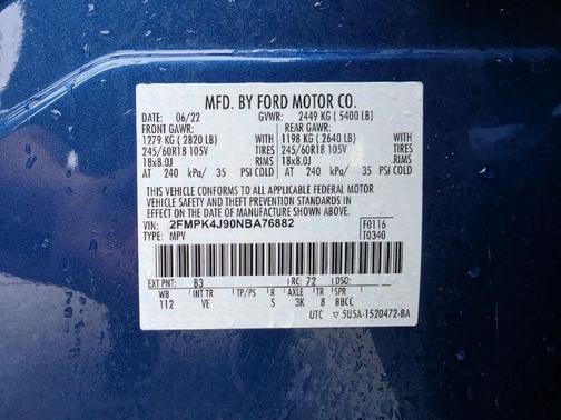 BLU/Blue 2022 Ford Edge SEL