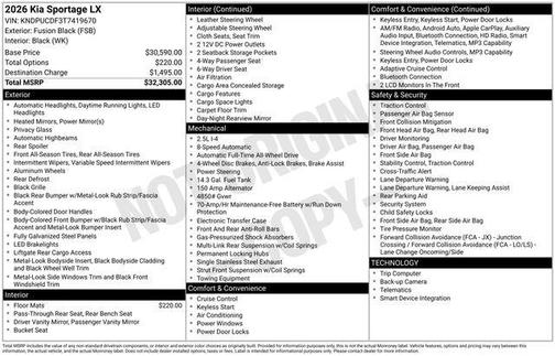 Fusion Black 2026 Kia Sportage LX