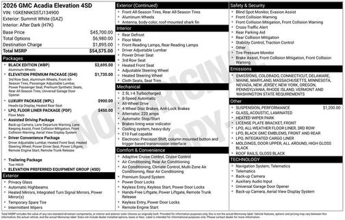 2026 GMC Acadia Elevation AWD