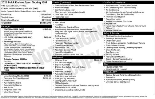 moonstone gray metallic 2026 Buick Enclave Sport Touring