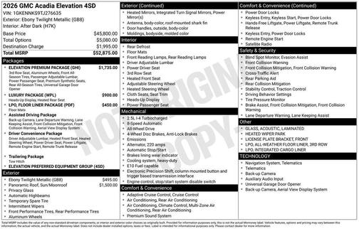 2026 GMC Acadia Elevation AWD