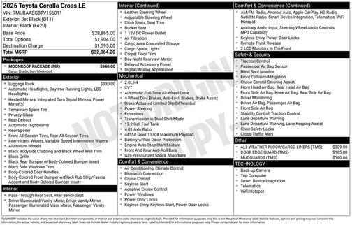Jet Black 2026 Toyota Corolla Cross LE