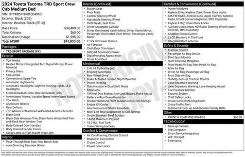 Black 2024 Toyota Tacoma TRD Sport