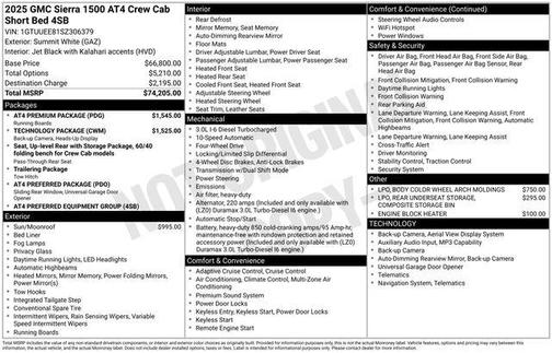 Summit White 2025 GMC Sierra 1500 AT4