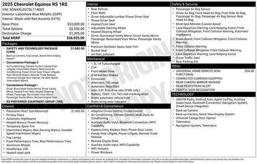 Lakeshore Blue Metallic 2025 Chevrolet Equinox FWD RS