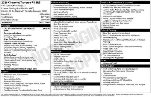 Sterling Gray Metallic 2026 Chevrolet Traverse RS