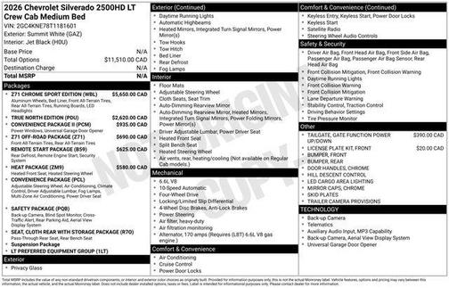 Summit White 2026 Chevrolet Silverado 2500 LT