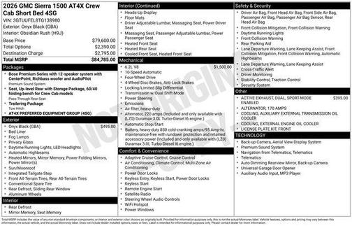 Onyx Black 2026 GMC Sierra 1500 AT4X