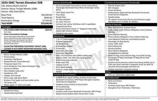 Ebony Twilight Metallic 2026 GMC Terrain AWD Elevation