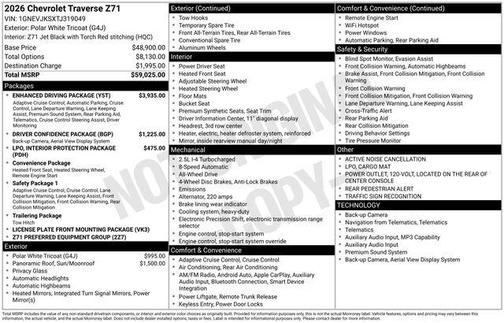 Polar White Tricoat 2026 Chevrolet Traverse AWD Z71