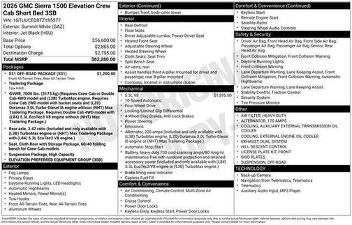 Summit White 2026 GMC Sierra 1500 Elevation