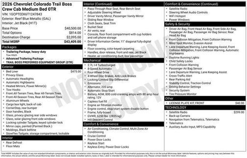 Reef Blue Metallic 2026 Chevrolet Colorado Trail Boss