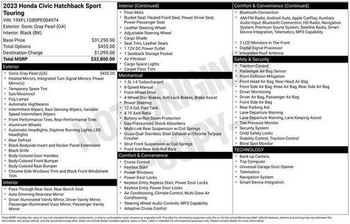 Sonic Gray Pearl 2023 Honda Civic Sport Touring