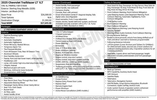 Sterling Gray Metallic 2025 Chevrolet Trailblazer LT