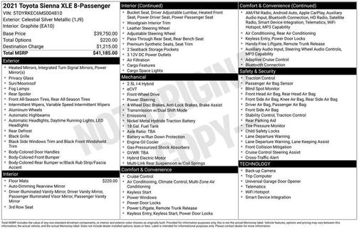 Celestial Silver Metallic 2021 Toyota Sienna XLE 8 Passenger