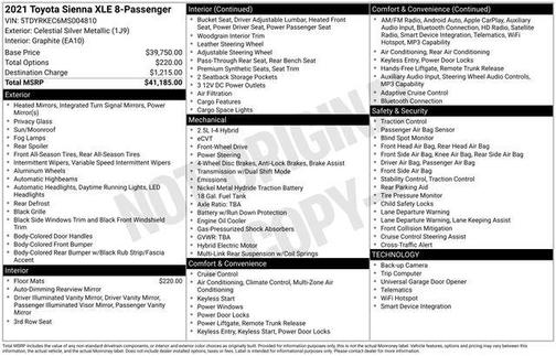 Celestial Silver Metallic 2021 Toyota Sienna XLE 8 Passenger