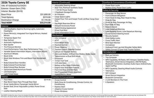 2026 Toyota Camry SE