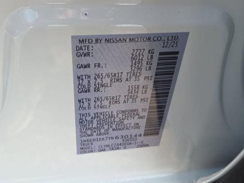 Glacier White 2026 Nissan Frontier SV