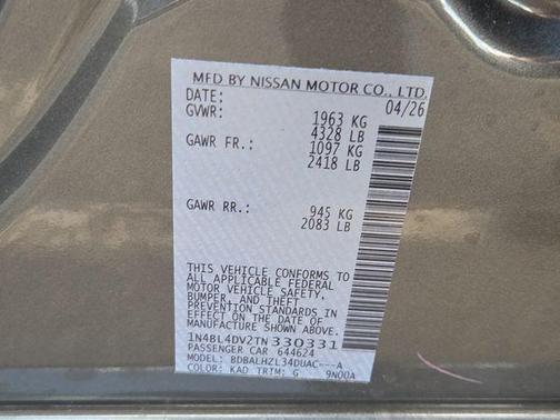 Gun Metallic 2026 Nissan Altima 2.5 SV