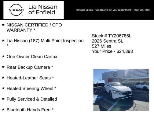 Aspen White 2026 Nissan Sentra SL