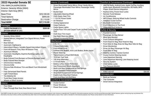 White 2023 Hyundai SONATA SE