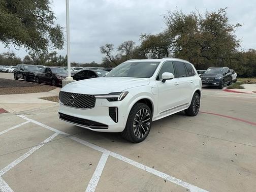 Crystal White Pearl 2026 Volvo XC90 Plug-In Hybrid Plus, T8 AWD, Electric/Gasoline, Bright, 7 Seats