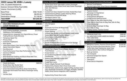 White 2022 Lexus RX 450hL Luxury
