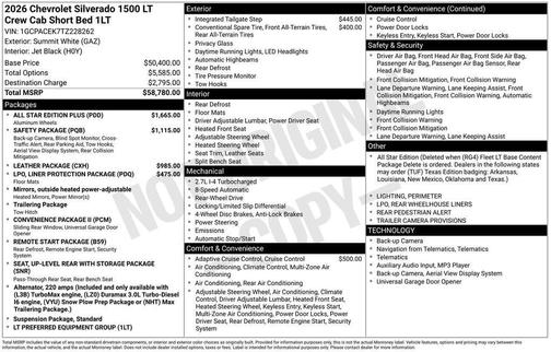 Summit White 2026 Chevrolet Silverado 1500 LT
