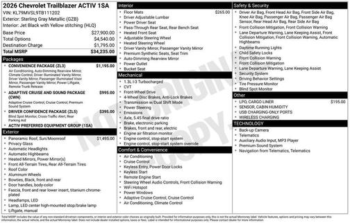 Sterling Gray Metallic 2026 Chevrolet Trailblazer ACTIV