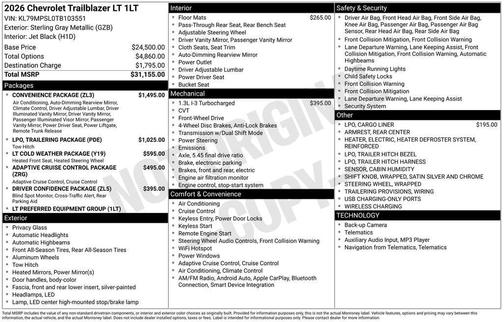 Sterling Gray Metallic 2026 Chevrolet Trailblazer LT