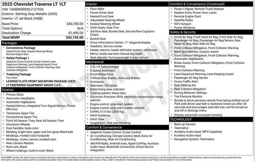 Sterling Gray Metallic 2025 Chevrolet Traverse LT