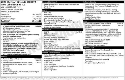 Summit White 2025 Chevrolet Silverado 1500 LTZ