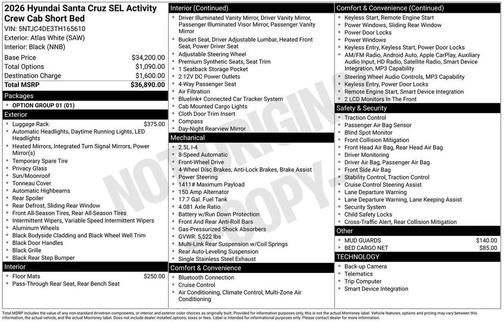 2026 Hyundai SANTA CRUZ SEL Activity