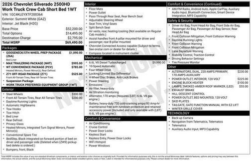 Summit White 2026 Chevrolet Silverado 2500 Crew Cab, Standard Bed, WT, 4WD