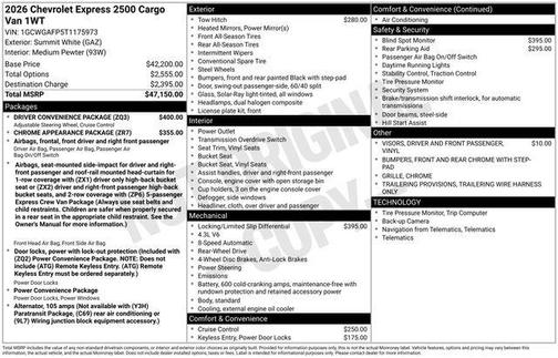 Summit White 2026 Chevrolet Express 2500 2500 Regular Wheelbase, WT, RWD