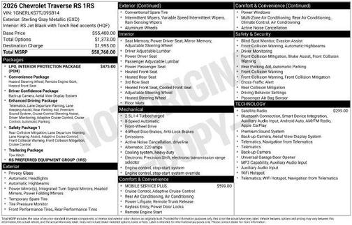 Sterling Gray Metallic 2026 Chevrolet Traverse RS