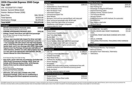 Summit White 2026 Chevrolet Express 2500 Work Van